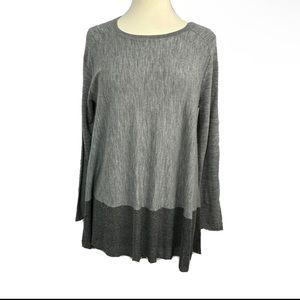Eileen Fisher Womens M Tunic Sweater Gray Color Block Merino Wool Ribbed DB